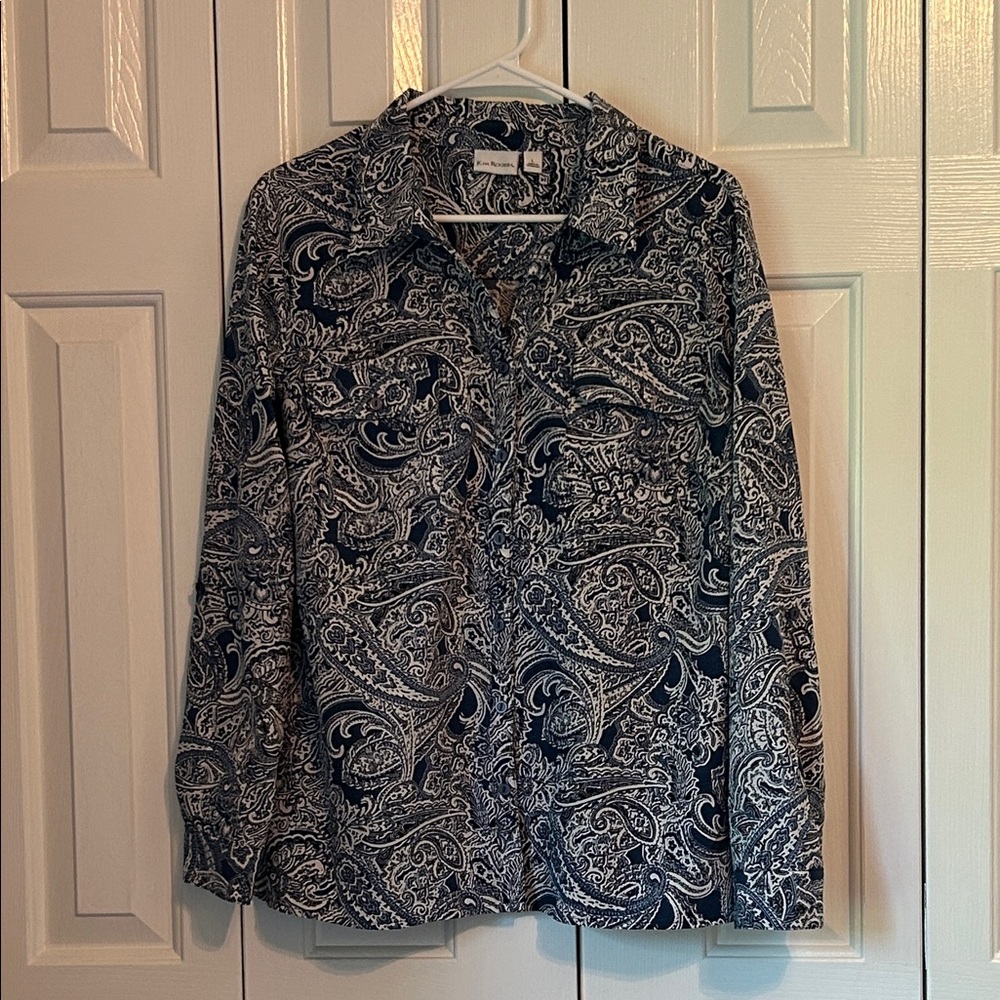 Kim Rogers Navy and White Paisley Blouse
